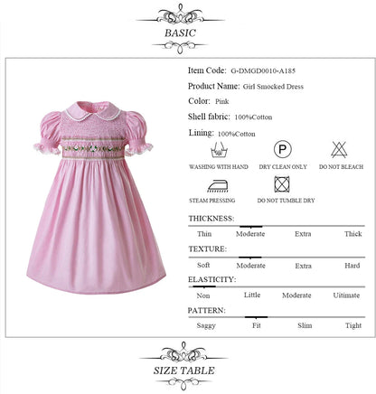 Pettigirl Children Kids Girls Summer Handmade Pink Princess Smocked Birthday Dresses Outfits Gift Size 2 3 4 5 6 8 10 12Y
