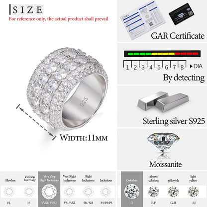 2 Row Moissanite Ring 925 Sterling Silver Iced Out Hip Hop Ring for Men Women Unisex Luxury Gift