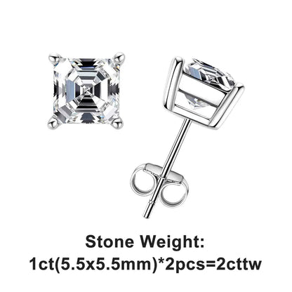 10K Gold Post 4/2/1ct Asscher Cut Moissanite Stud Earrings Anti-allergy Eearrings For Women Jewelry Wholesale