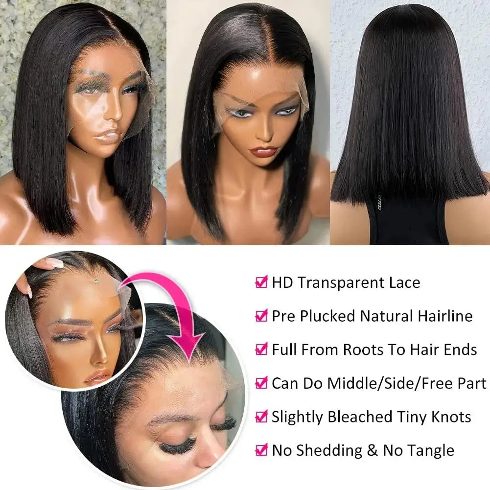 Bone Straight Short Bob Wigs Glueless Lace Front Human Hair Wigs 13x4 HD Transparent Lace Frontal Wig for Women Pre Plucked 250%