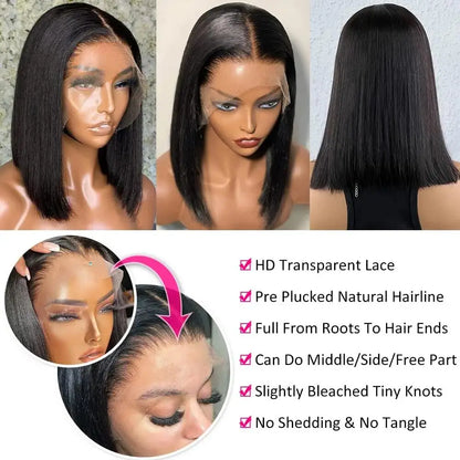 Bone Straight Short Bob Wigs Glueless Lace Front Human Hair Wigs 13x4 HD Transparent Lace Frontal Wig for Women Pre Plucked 250%