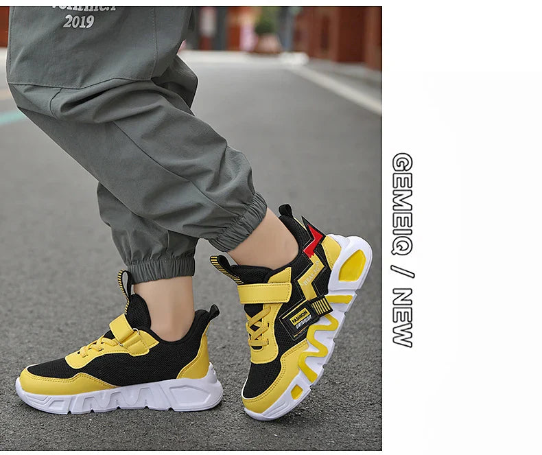 Cartoon Kids Shoes for Boys Mesh Sneakers Children Casual Sport Little Boy Running Tenis Yellow School Student Shoes 2023