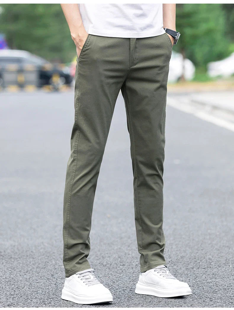 Slim Fit Straight Thin Casual Pants for Men Business Classic Stretch 98% Cotton Soft Spring Summer Trousers Brand Clothing