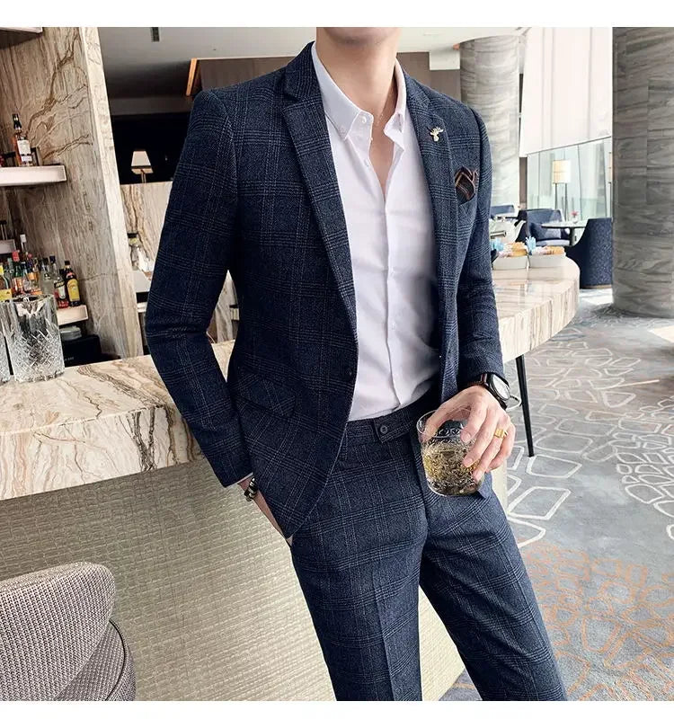 Hemp Suit (Blazer + Pants) Men's Fashion Hosts British Style Work Business Wedding Casual Art Style Elegant Gentleman Suit M-5XL