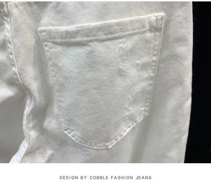 2023 Spring and Autumn New Fashion Solid Color Ripped Jeans Men's Casual Loose Comfortable High-Quality Large Size Trousers 36
