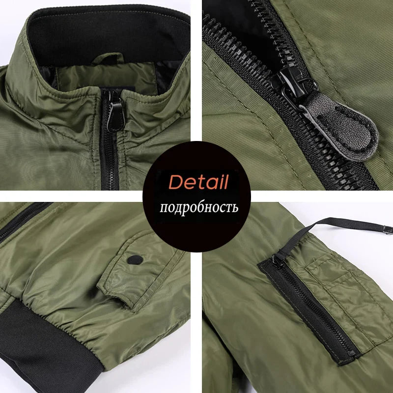 Men’s military bomber jacket, windproof autumn winter casual outdoor coat, plus size M–5XL