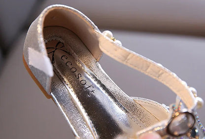 Kids Sandals for Girls Spring Summer Children Rhinestone Butterfly Dress Flat Sandals Fashion Causal Princess Pearl Single Shoes