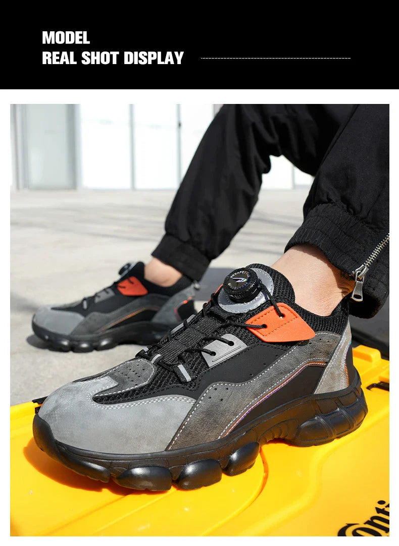 Rotary Buckle New Work Sneakers Lightweight Protective Shoes Safety Industrial Puncture-Proof Anti-smash Men Steel Toe Shoes
