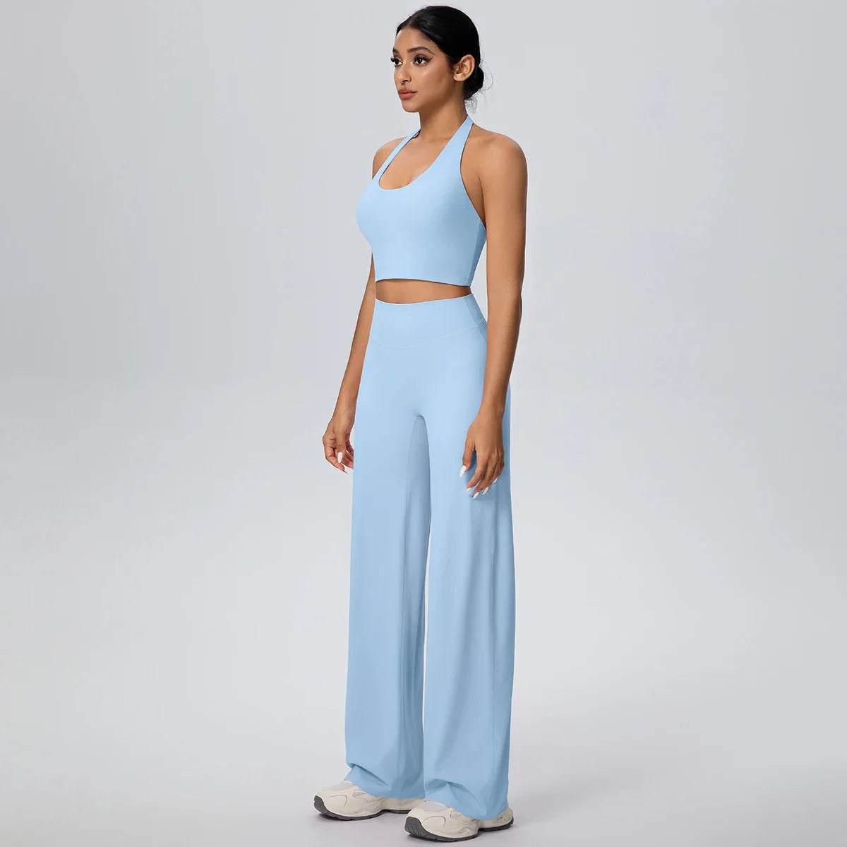 2PCS Woman Backless Hanging Neck Bra and Pants Yoga Set Summer Breathable Gym Sports Running Workout Top Hot Sales Yoga Set