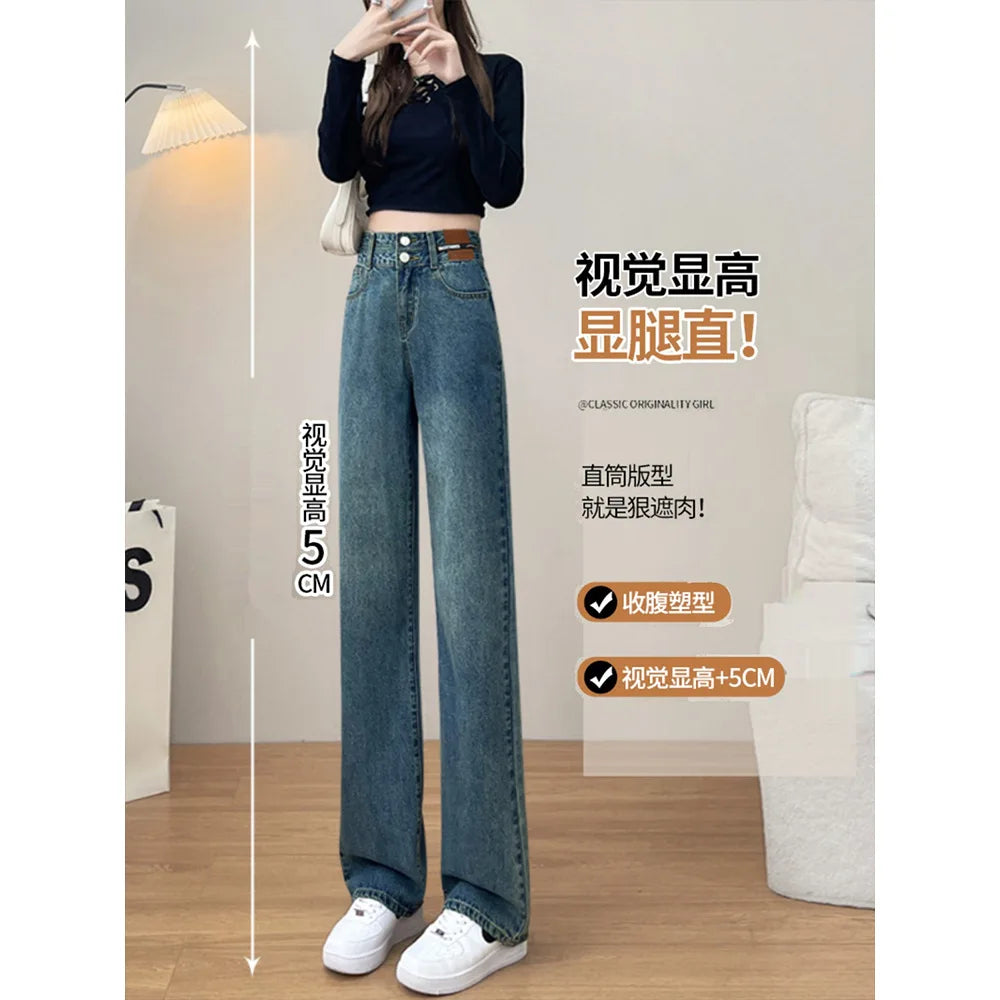 Calça Jeans Casual Lisa de Cintura Alta
