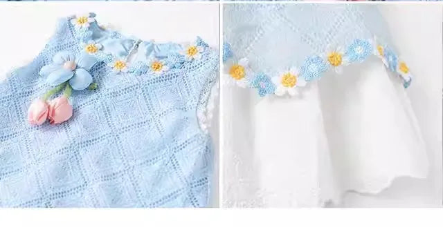 Girls' Dress Summer New Style Children's Fashionable Lace Princess Dress Little Girl Sweet Floral Vest Dress