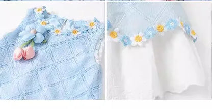 Girls' Dress Summer New Style Children's Fashionable Lace Princess Dress Little Girl Sweet Floral Vest Dress