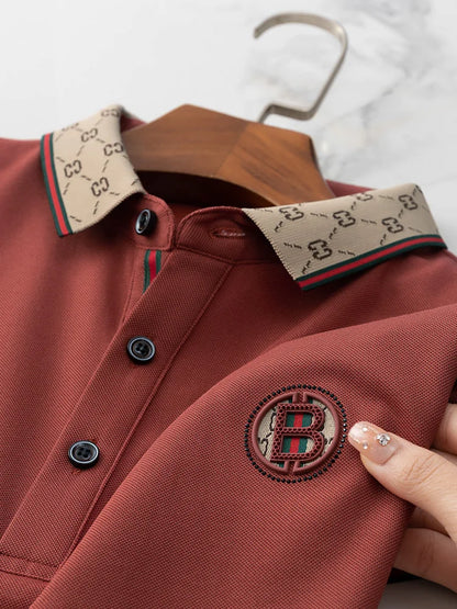 2025 New Summer Men's Business Leisure High end Fashion Boutique Embroidery Original Design Top Short sleeved Polo Shirt