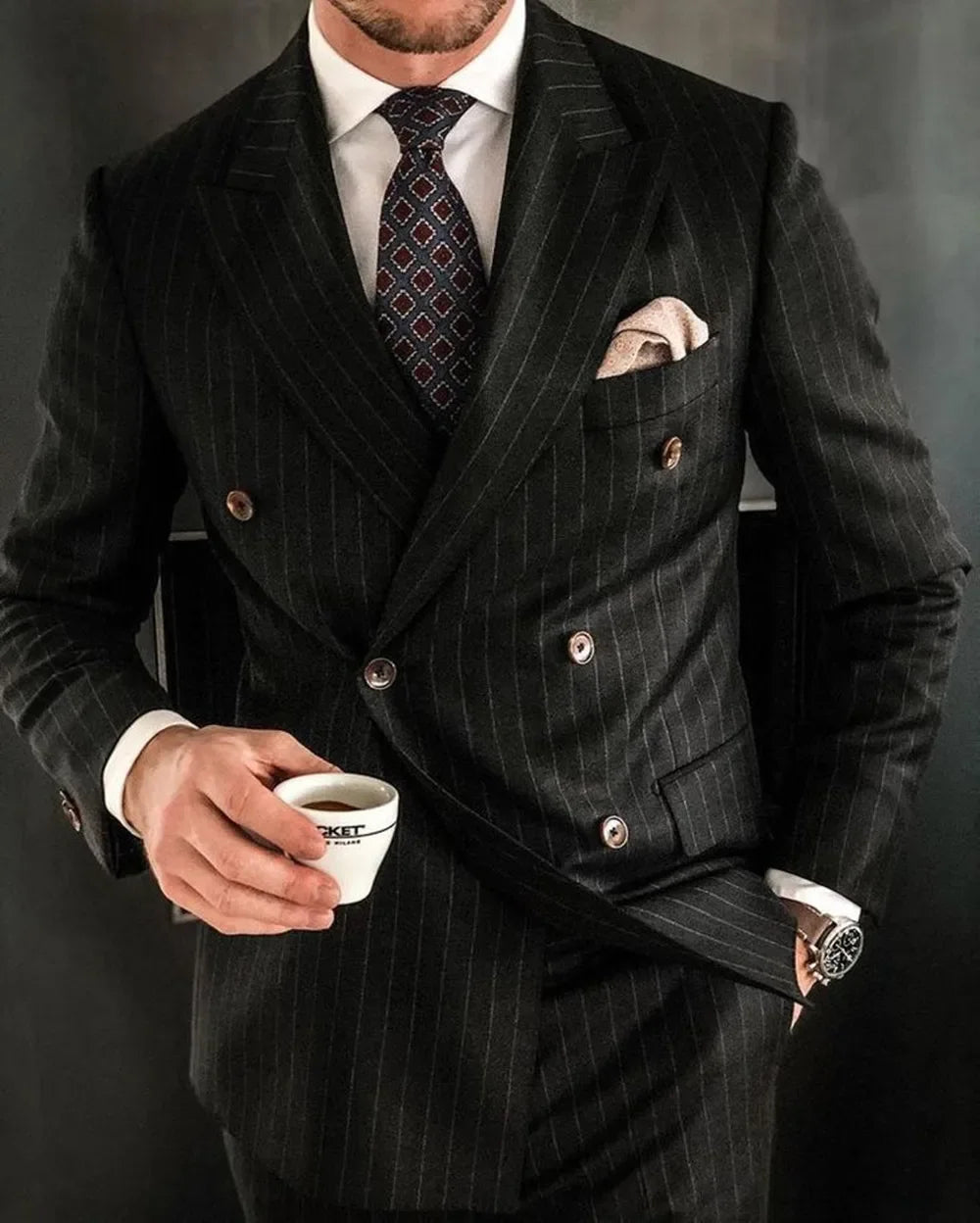 2025 Black Stripe Men Suits Double Breasted Blazer Latest Coat Designs Slim Fit only Jacket Tuxedos Custom Made Groom Prom