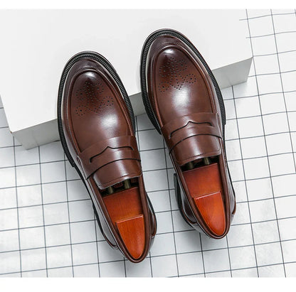 Platform Wedding Brogues Shoes For Men Classic Office Social Men's Dress Leather Shoes Formal Casual Business Loafers Male