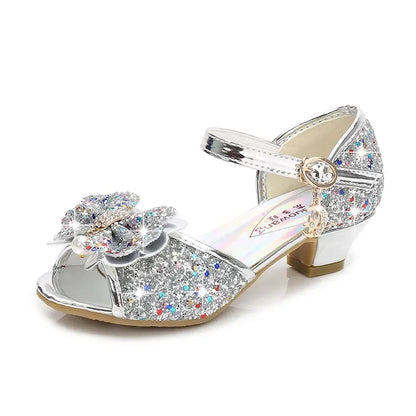 5 Colors Children Princess Sandals Kids Girls Wedding Shoes High Heels Dress Shoes Bowtie Gold Pink Blue Silver Shoes For Girls