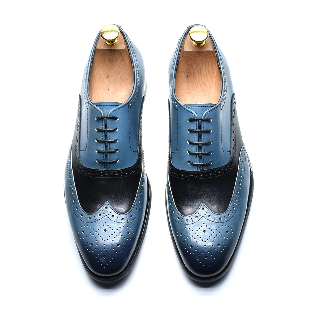 Luxury Men's Wedding Oxford Dress Shoes Genuine Cow Leather Lace-up Wingtip Brogue Office Business Social Formal Shoes for Man