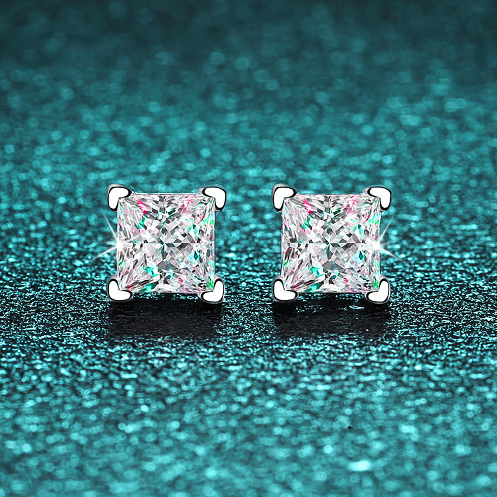Moissanite Jewelry Set for Women Princess Cut D Color Diamond 925 Sterling Silver Pendant Necklace Stud Earring with Certificate