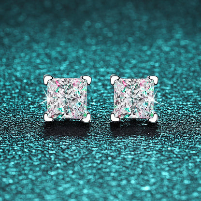Moissanite Jewelry Set for Women Princess Cut D Color Diamond 925 Sterling Silver Pendant Necklace Stud Earring with Certificate