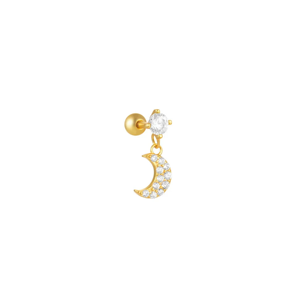 1PC 925 Sterling Silver Crown Horse Eye Zircon Heart Flat Head Cartilage Piercing Stud Earring For Women Claasic Earring