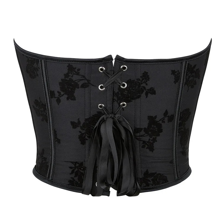 Women Fashion Corset Crop Top Lace Up Brocade Overbust Bustiers Body Shaper Lingerie Sexy Woman Push Up Corselet