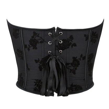Women Fashion Corset Crop Top Lace Up Brocade Overbust Bustiers Body Shaper Lingerie Sexy Woman Push Up Corselet