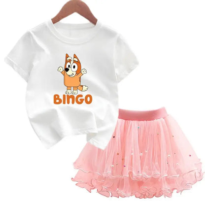 2Pcs/Set Girl Dress Kid Birthday Clothes Party Princess Dress Cartoon T-shirt+Tutu Skirt Summer Evening Christmas Gift