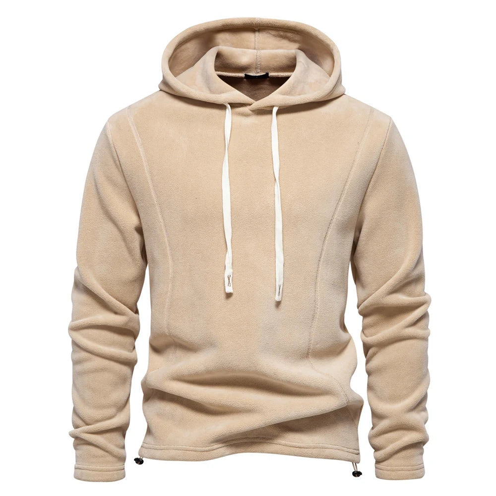 Mens Winter Solid Fleece Hoody High Quality Warm Casual Drawstring Hat Sweatshirt Soft Shell Hoodies for Men