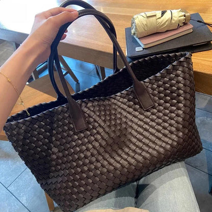 2025 Autumn/Winter New Fashion Big Bag Large Capacity Woven Bag Women'S Handbag Neutral Tote Bag Pu Shoulder Bag