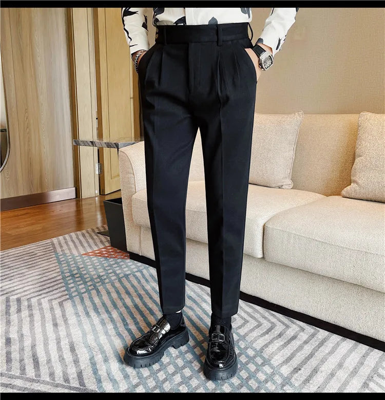 Men's Slim Fit Naples Business Casual Trousers Made of Autumn and Winter Wool, Thickened for Warmth, Classic Ankle-length Pants.