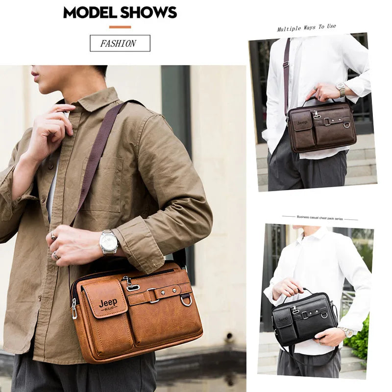 Multi-function Business Handbags Men New Man's Shoulder Bags Large Capacity Leather Messenger Bag Crossbody Big Brand