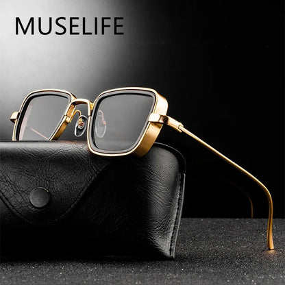 Brand Shades Men Women Sun Glasses UV400 Square Vintage Metal Steampunk Sunglasses