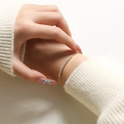 A Row Of Moissanite Tennis Bracelets 925 Sterling Silver Yellow Gold Plated Adjustable Bracelet For Women Charm Jewelry