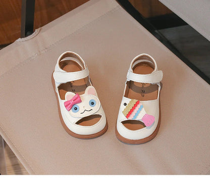 Toddler Girls Leather Sandals with Cute Cartoon 2026 New Summer Kids Beach Shoes Soft Sole Chic Trendy Versatile Outdoor Play
