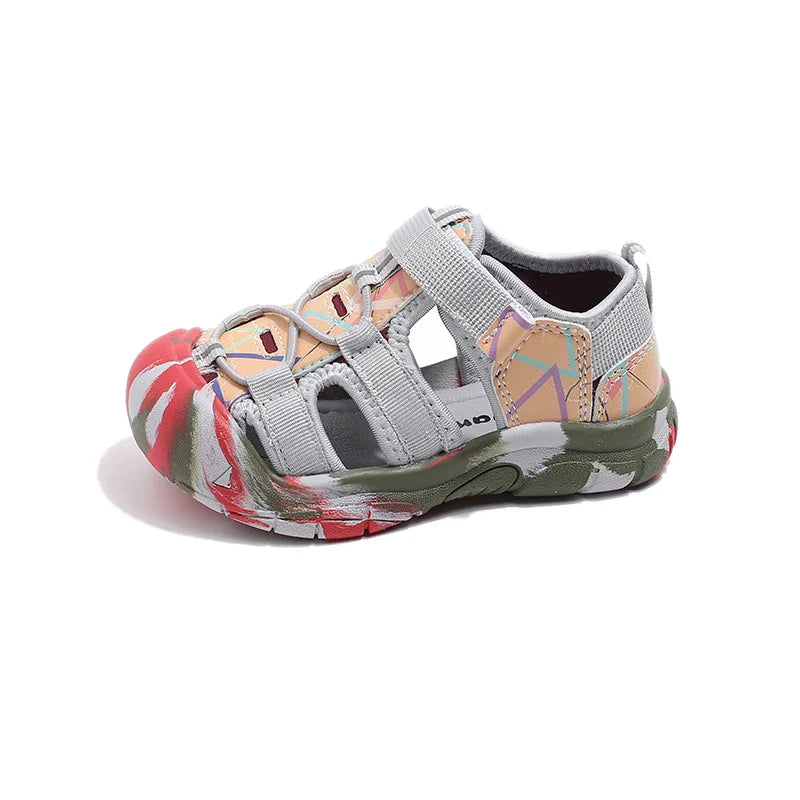 Children's sandals, boys' toe cover beach shoes, Summer 2025 girls' outdoor walking baby sports sandals