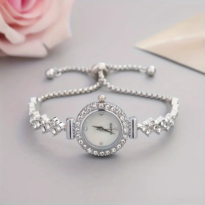 1 piece of elegant women's quartz watch, paired with luxurious rhinestone embellishment - gold simulated bracelet