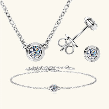3mm 0.1ct Moissanite Diamond Necklace Bracelet Stud Earring For Women Simple Single Stone Earrings Bracelets Jewelry Set