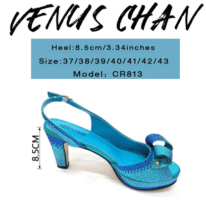 Newest INS Style Peach Color Rhinestone Elegant High Heels Nigeria Popular Design African Ladies Shoes And Bag Set