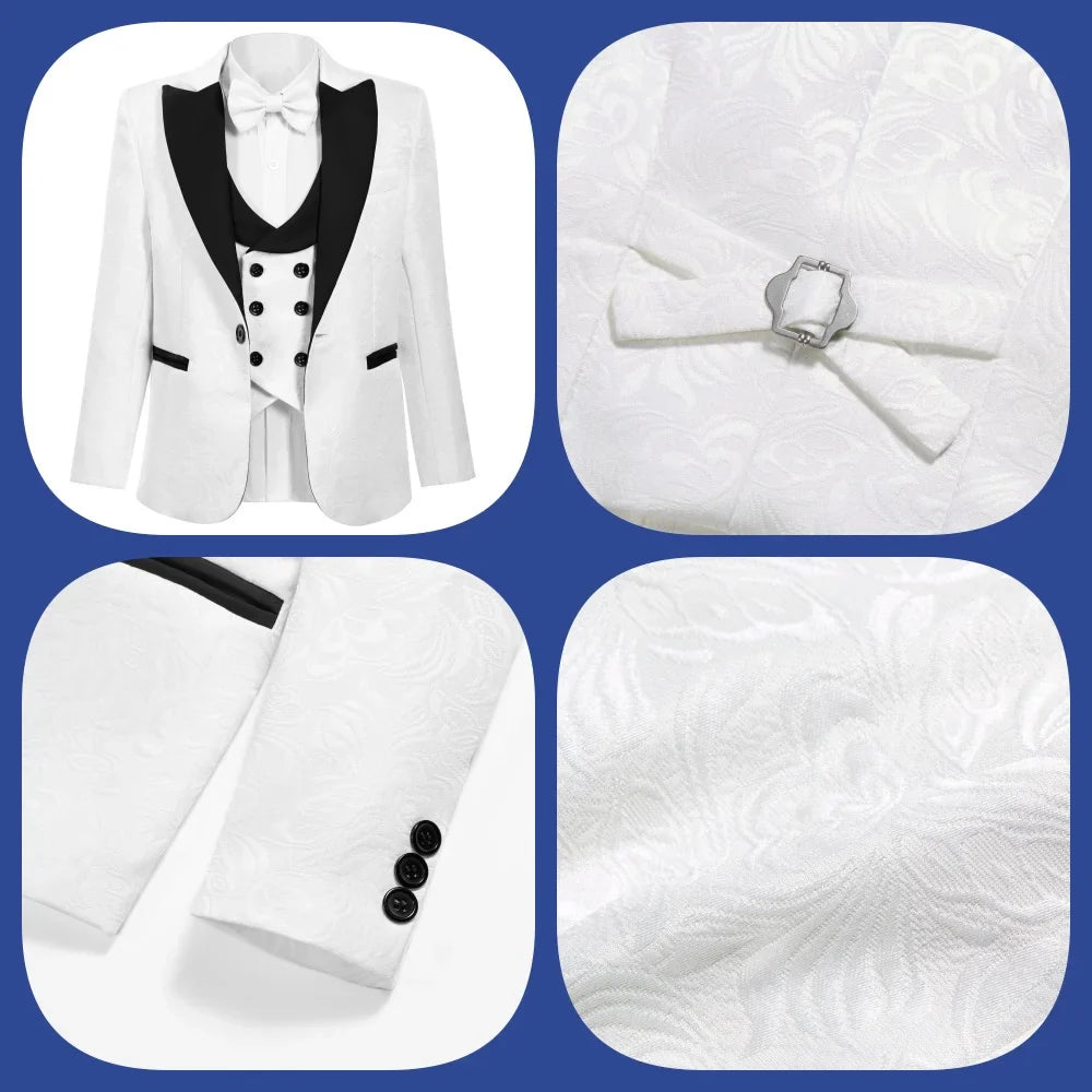 Classic Wedding Suit Set For Boys Slim Fitting Tuxedo Suits Blazer Vest Pants Bow-Tie 4PCS Graduation Piano Costume Dress wear