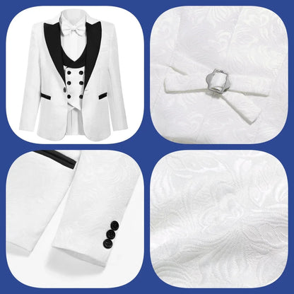 Classic Wedding Suit Set For Boys Slim Fitting Tuxedo Suits Blazer Vest Pants Bow-Tie 4PCS Graduation Piano Costume Dress wear
