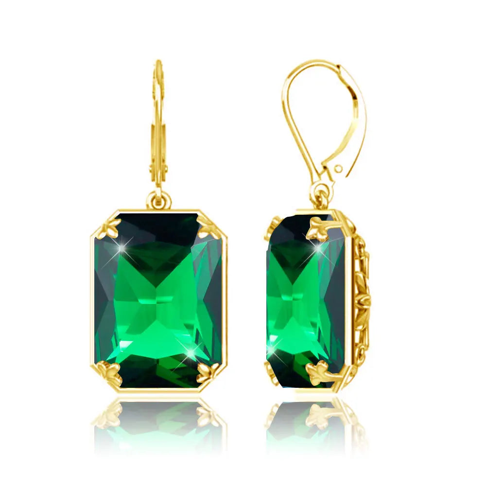 Vintage Ruby Drop Earrings 18K Gold Plated Women Luxury Hanging 925 Sterling Silver Hoop Earrings Engagement Fine Jewelry Gift