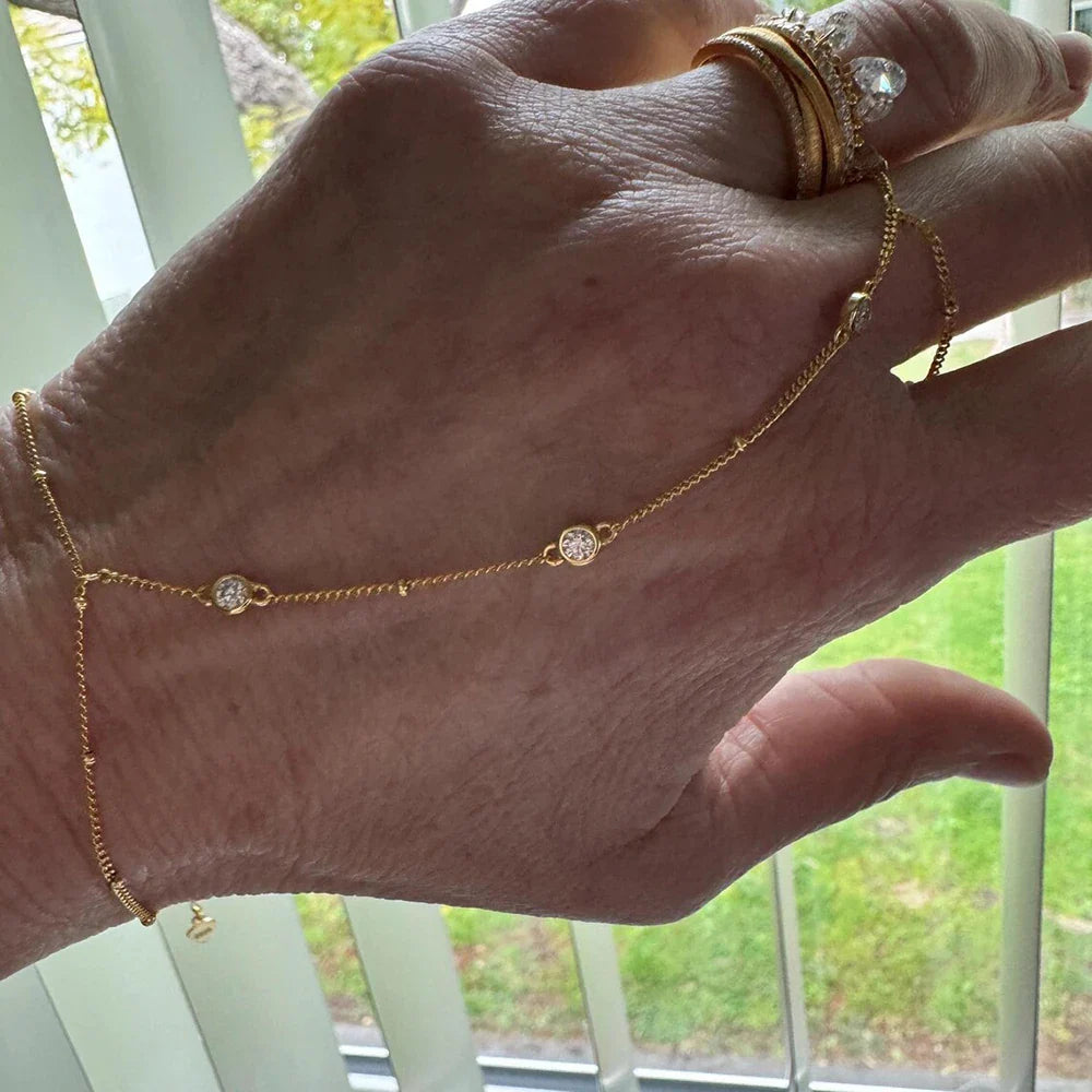 Moissanite Hand Chain Bracelet for Women 3mm Round Bubble Bezel Set Diamond Bracelets 100% S925 Silver Wrist Chain Fine Jewelry