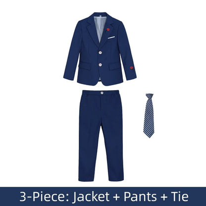 Pink Rose Embroidery Kids Formal Suit Set 3 Pieces Blazer Pants Tie Boy Wedding Suit Communion for Boys Tuxedos Teen Suit