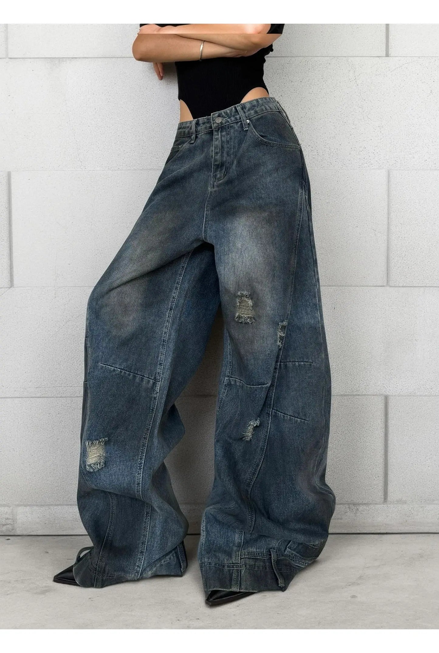 Autumn New Men's 98% Cotton Jeans American Y2k Streetwear Hole Patchwork Design Denim Pants Youth Straight Baggy Stretch Jeans