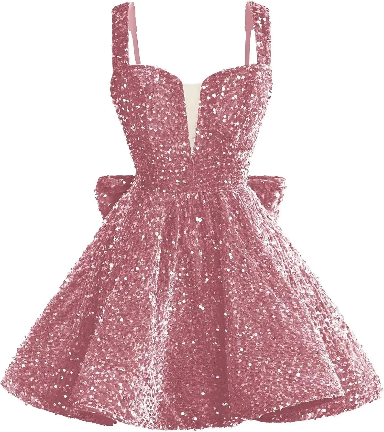 Sparkly Sequin Homecoming Dresses 2026 Short Spaghetti Straps V Neck Cocktail Party Gowns with Bow  Mini Dress Graduation Dress