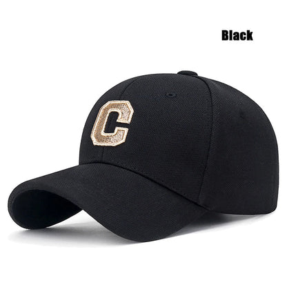 New High Quality Cotton HardTop Baseball Cap Elastic Pineapple Cloth Material Gold Thread Embroidery Craft C Letter Design Style