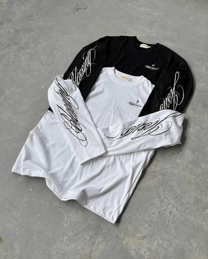 2025 New Harajuku American Retro Fashion Letter Printed Long Sleeved T-shirt Casual Loose Street Style Printed Tops StreetWear