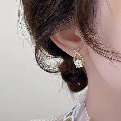 Vintage Cross Stud Earrings For Women Girls Korean Style Elegant Crystal Jewelry Ear Rings Fishtail Lady Earrings Gift