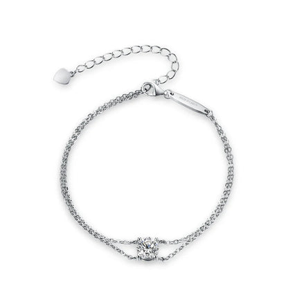 S925 Silver Double Chain Solitaire Moissanite Women Bracelet Adjustable 16+3cm Elegant Everyday Jewelry Gifts Wholesale