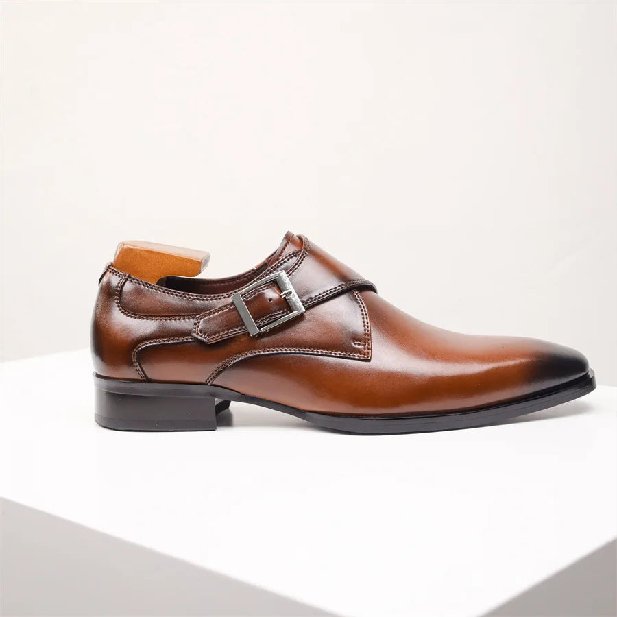 Men's Cow Leather Shoes Buckle Pointed Dress Shoes Men Classic Business Formal Social Office Party Wedding Shoes